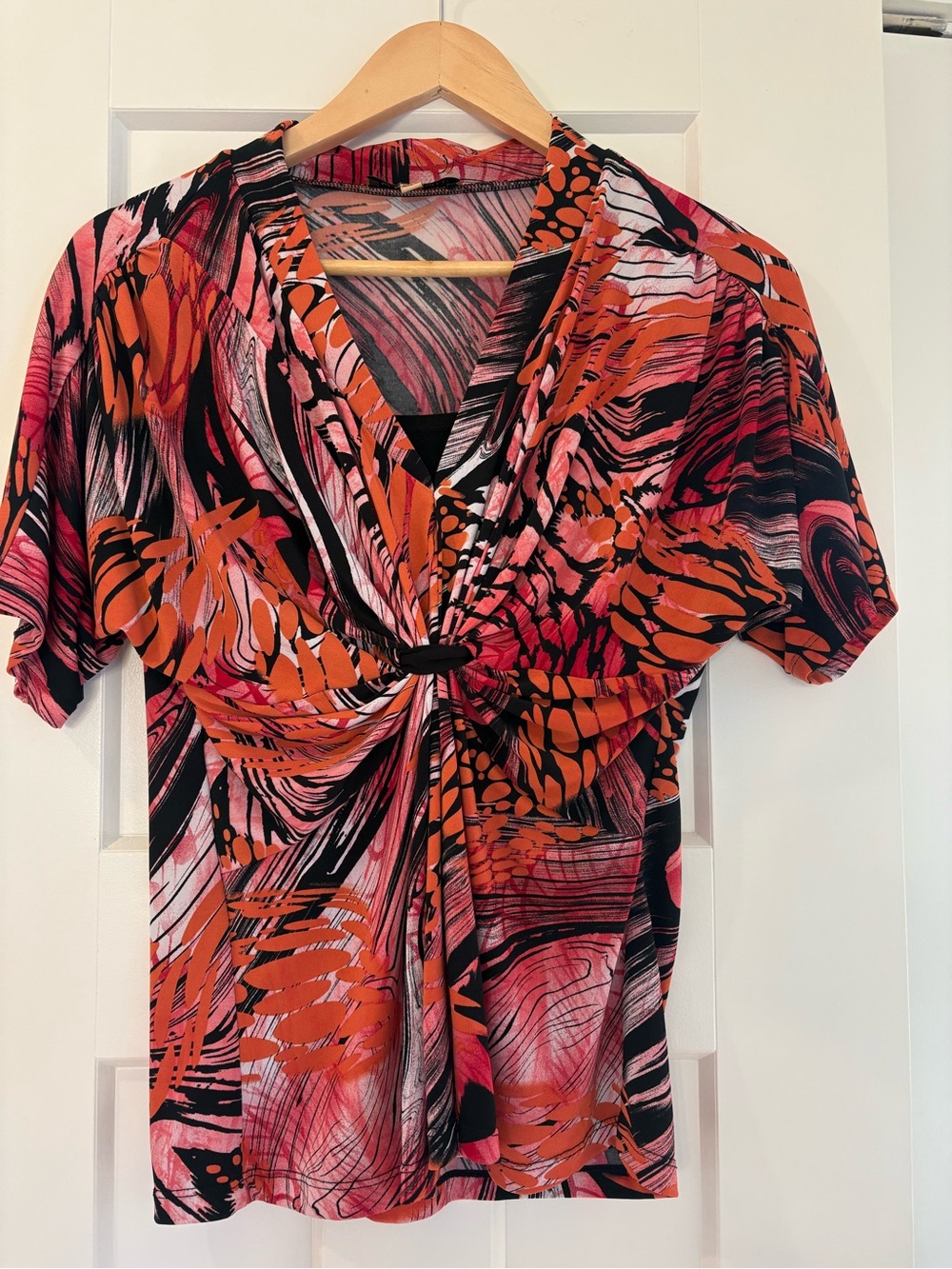 Y2K Notations Orange & Pink Twist-Front Short Sleeve Top